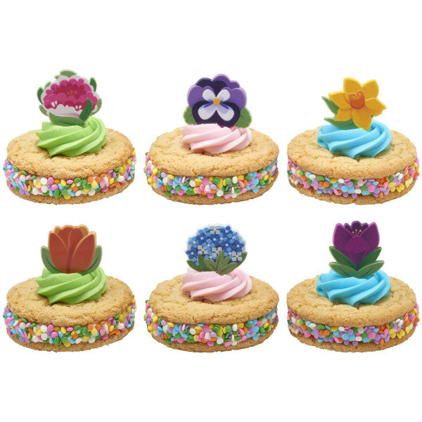 Bright Spring Flowers  Cupcake Rings 12ct