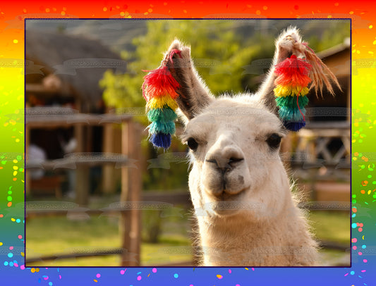 Festive Llama with Earrings Edible Cake Topper Image ABPID57783