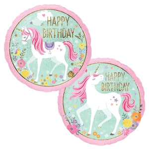 Magical Unicorn Happy Birthday 18" Round Foil Balloon, 1ct
