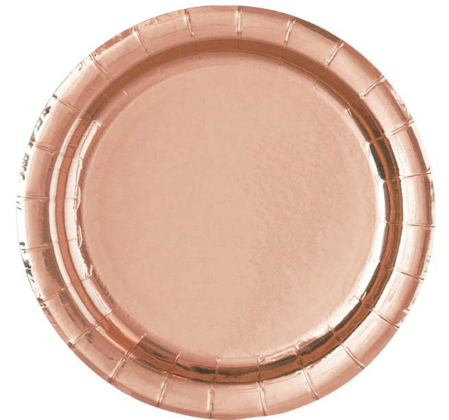 Rose Gold Foil Round 7" Dessert Plates, 8ct