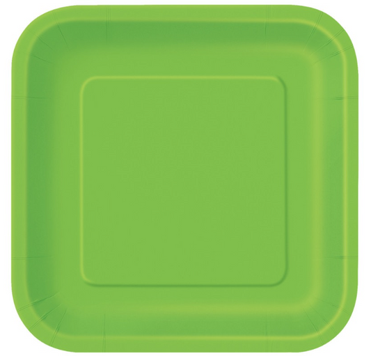 Platos llanos cuadrados macizos de 9 pulgadas, color verde lima, 14 unidades