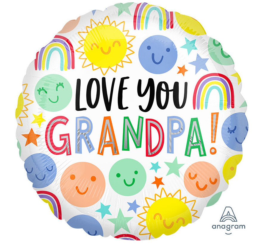 Love You Grandpa Happy Faces 17" Foil Balloon, 1ct