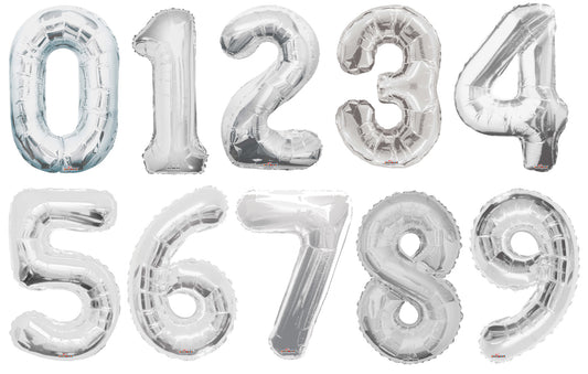 34" Numeral Balloon - Silver Plus 12 Color Coordinating Latex Balloons Bouquet