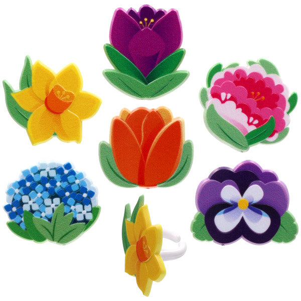Bright Spring Flowers  Cupcake Rings 12ct