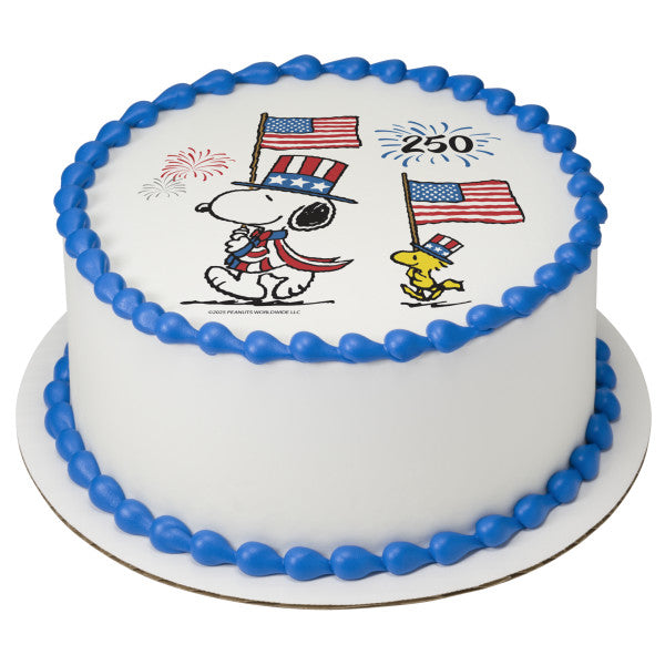 Peanuts® Snoopy® 250th Celebration Edible Cake Topper Image