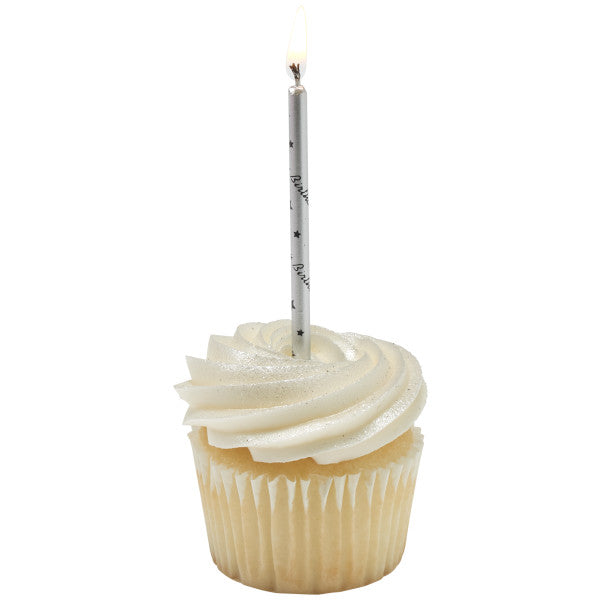 Silver with Black Happy Birthday Print Specialty Candles
