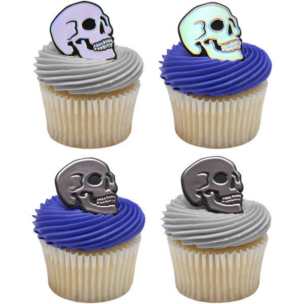 Metallic Skull Cupcake Rings 12ct