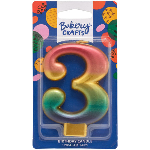 Three (3) Rainbow Metallic Numeral Candle