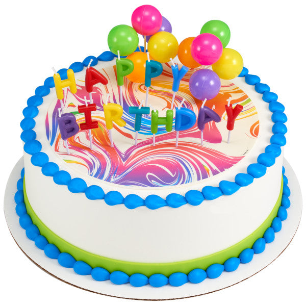 Happy Birthday Neon Candles DecoSet® and Edible Image Background