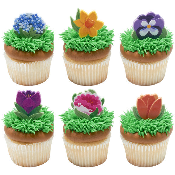 Bright Spring Flowers  Cupcake Rings 12ct