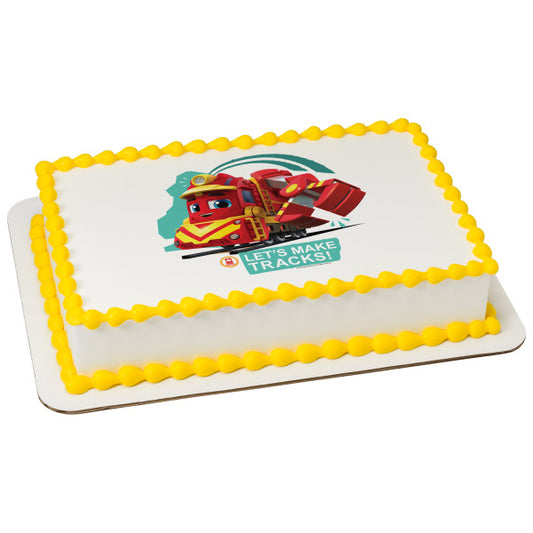 Mighty Express Let's Make Tracks! Edible Cake Topper Image