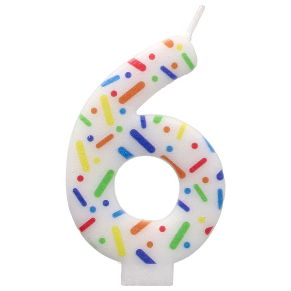 6 Rainbow Sprinkle  Numeral Candles