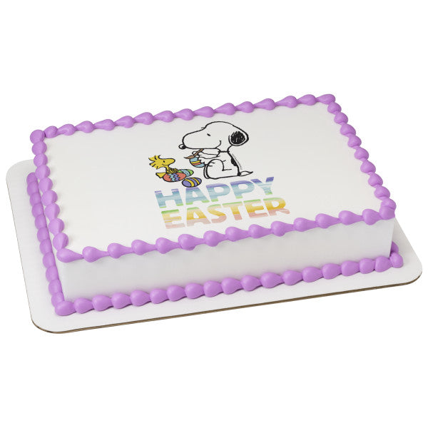 Imagen de decoración comestible para tarta de Peanuts Happy Easter