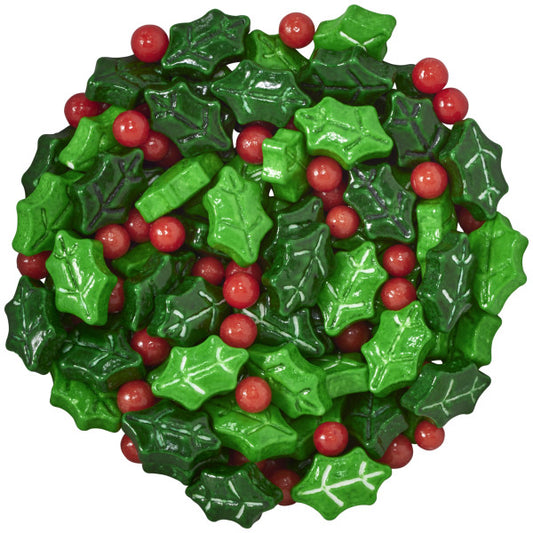 Holly Berries & Leaves Mix Sugar Candy Decorations