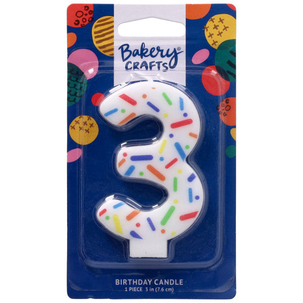 3 Rainbow Sprinkle Numeral Candles