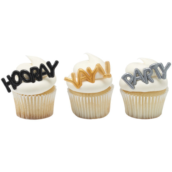 Mini Metallic Balloon Words Cupcake Layon 12ct