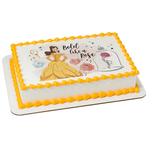 Princess Belle Bold Like A Rose Edible Cake Topper Image