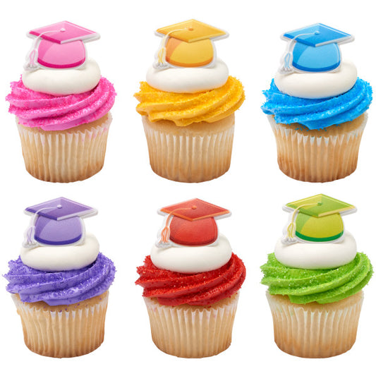 Bright Grad Hats Cupcake Rings