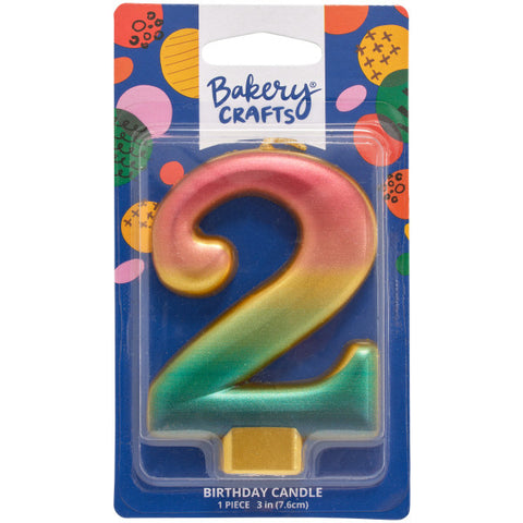 Two (2) Rainbow Metallic Numeral Candle