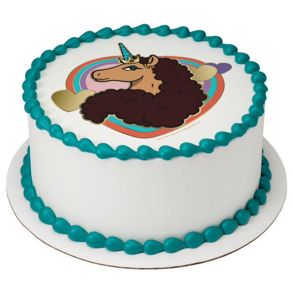Afro Unicorn Divine Edible Cake Topper Image