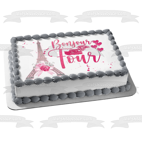 Bonjour to Four Edible Cake Topper Image ABPID57745