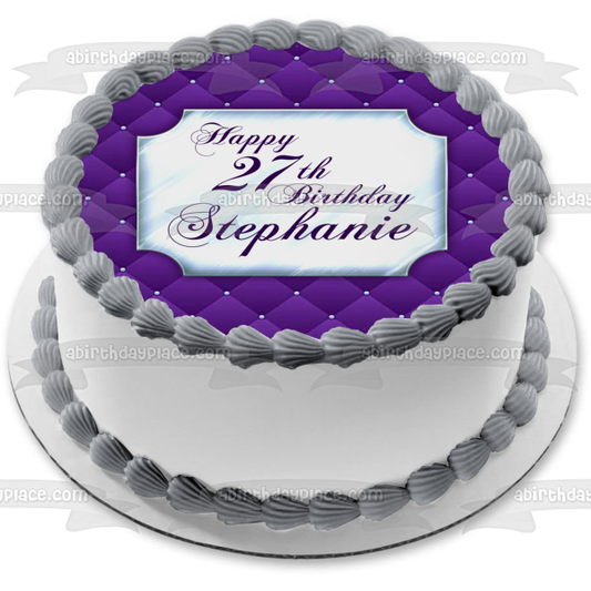 Diamond Plaque and Purple Cushion Edible Cake Topper Image ABPID57746