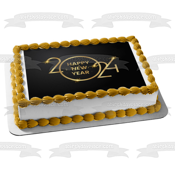Happy New Year 2024 Graphite and Sparkles Edible Cake Topper Image ABPID57753