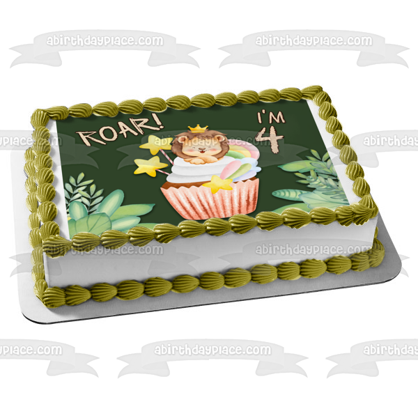 Roar I'm Four Edible Cake Topper Image ABPID57759