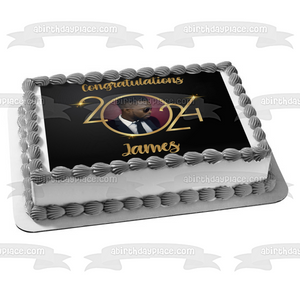 Graduation 2024 Graphite and Sparkles Frame Edible Cake Topper Image ABPID57754
