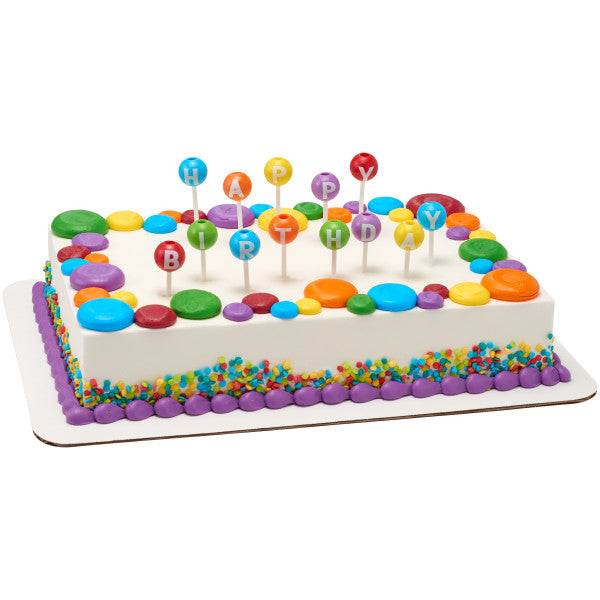 3D Round Happy Birthday Letters Candle Holder with Candles