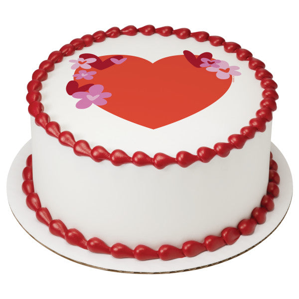 Red Heart Edible Cake Topper Image