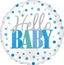 Hello Baby Blue Dots 18" Round Foil Balloon, 1ct