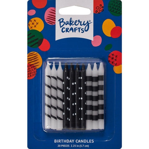 Black & White Stripes & Dots Candles 20ct