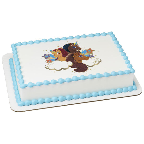 Afro Unicorn Friendship Edible Cake Topper Image