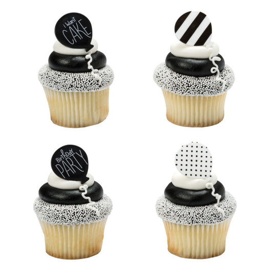 Black & White Birthday Cupcake Rings