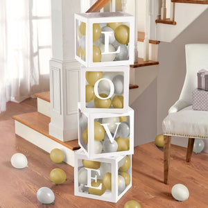 Love Balloon Boxes with 65 Gold and Silver Latex Balloons, 1 Set