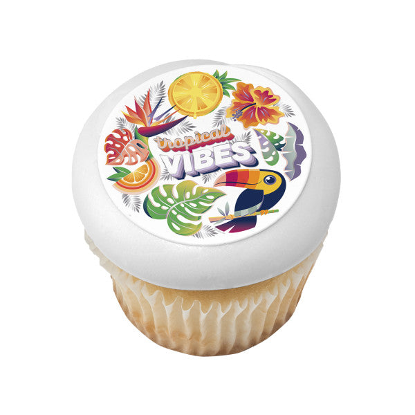 Imagen de decoración comestible para tarta con vibraciones tropicales