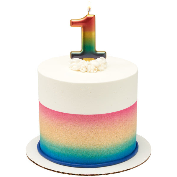 One (1) Rainbow Metallic Numeral Candle