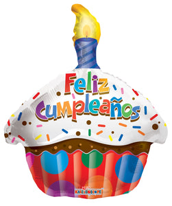 Feliz Cumpleaños 18" Cupcake Shaped Foil Balloon, 1ct
