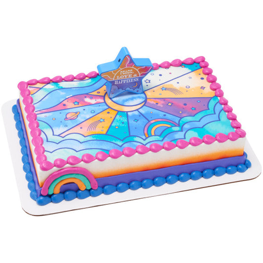 DecoSet de paz, amor y felicidad y fondo de imagen comestible para decoración de tartas 