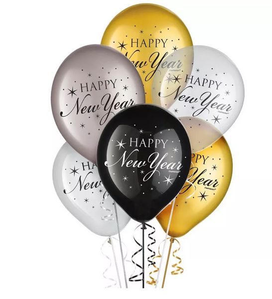Happy New Year Printed 12" Latex Balloons, 15ct