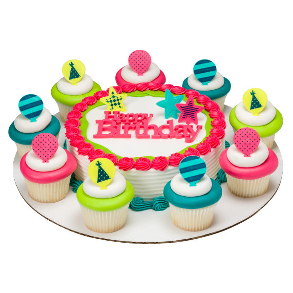 Bright Birthday Balloons Cupcake Rings