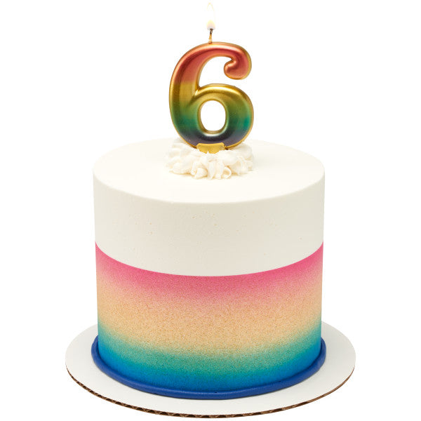 Six (6) Rainbow Metallic Numeral Candle