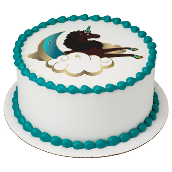 Afro Unicorn Magical Edible Cake Topper Image