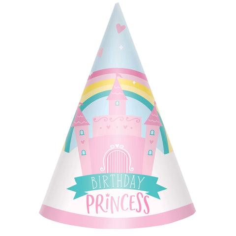 Princess Castle Birthday Cone Hat, 8ct