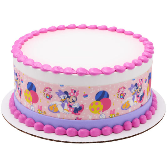 Tiras de imágenes comestibles para decoración de tartas de Minnie Mouse Party Time