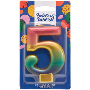 Five (5) Rainbow Metallic Numeral Candle