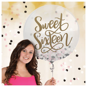 Blush Sixteen 24" Latex Balloon w/ Confetti, 1ct