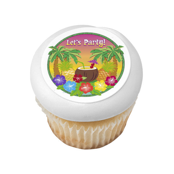 Let's Party Hawaiian Luau Palmeras Coco Piña Flores Decoración comestible para tarta Imagen ABPID13247 