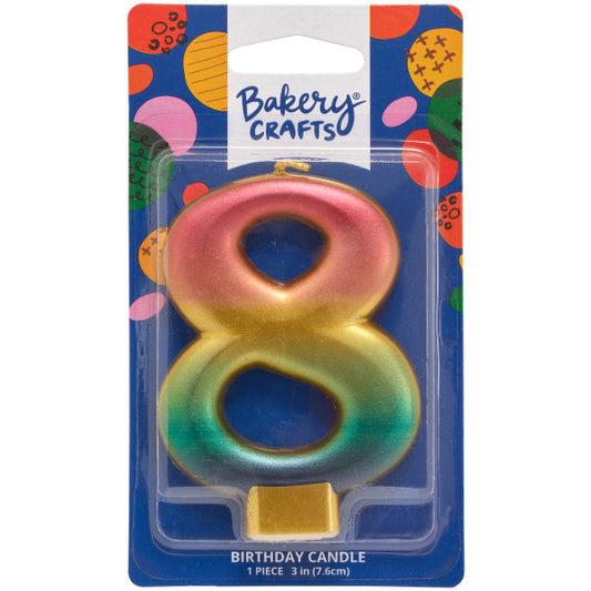 Ocho (8) velas con números metálicos arcoíris